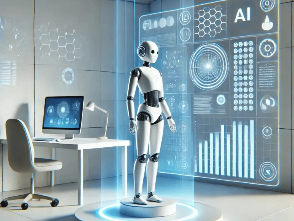 AI-powered-robotic-assistant-analyzing-data-on-a-modern-digital-interface-representing-AI-driven-virtual-assistants-for-blog-top-17-proven-AI-strategies-for-earning-income-in-2025