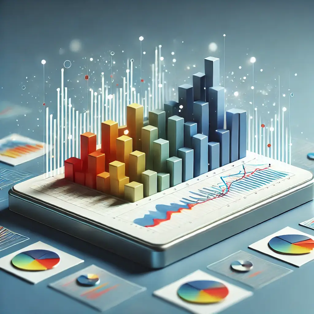 Illustration-of-traditional-analytics-showing-colorful-bar-charts-and-graphs-on-a-flat-surface-for-blog-key-differences-between-machine-learning-&-traditional-analytics-and-when-to-use-which