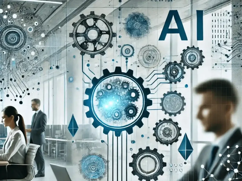 Office-environment-with-professionals-working-overlaid-with-graphics-of-AI-elements-for-blog-the-ultimate-guide-to-AI-tools-for-business-owners